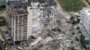 An aerial view showing a partially collapsed building in Surfside near Miami Beach, Florida, U.S., June 24, 2021