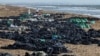 RUSSIA - Volunteers work to clear spilled oil on the coastline following an incident involving two tankers damaged in a storm in the Kerch Strait, December 21, 2024